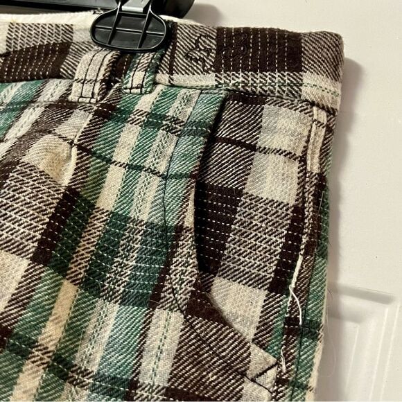 FOX VTG Y2K Academia Plaid Wool Brown Green Ivory Low Rise Mini Dress Shorts 7 S - Picture 4 of 16